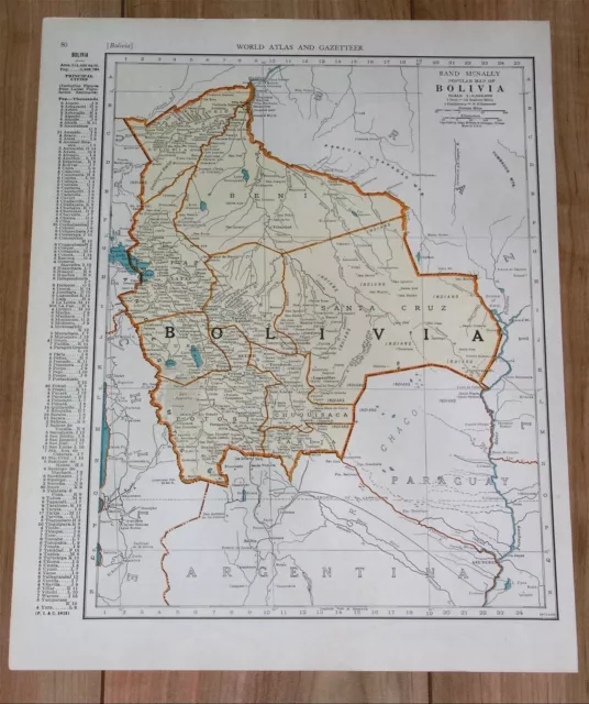 1941 Original Vintage Map Of Bolivia Paraguay / Brazil On Reverse Side