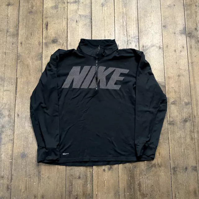 Nike Sweatshirt Vintage Spellout Y2K Half-Zip Jumper, Black, Mens Large