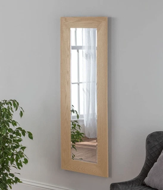 OAK WOOD NATURAL Design Full Length Wall Mirror Bevelled Free Style