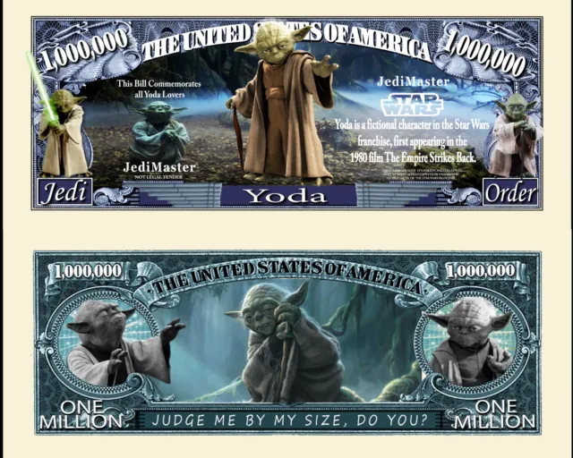 YODA / STAR WARS - BILLET 1 MILLION DOLLAR US! Collection Maitre Jedi Force Luke