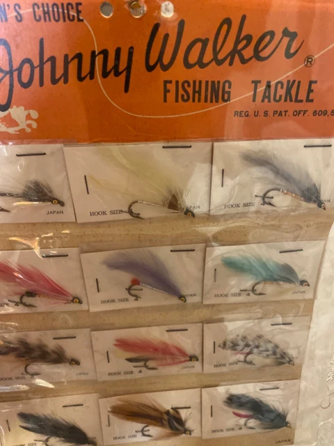 12 JOHNNY WALKER vintage fishing flys and display card $39.99 - PicClick