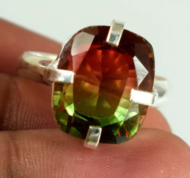 Diseñador Cojín De 20CT Bi Color Sandía Turmalina Gemas Anillo Raro Colección