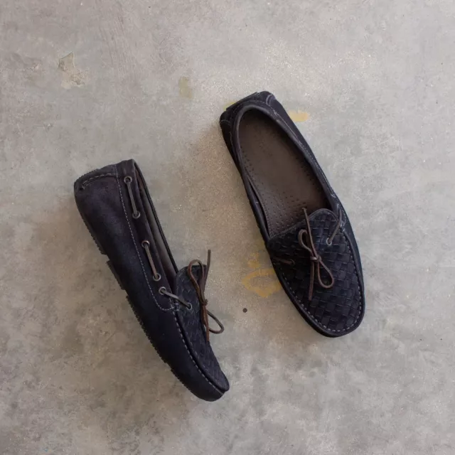 980$ Bottega Venetta Woven Intrecciato Suede Driver Mocassin Loafers Navy EUR 42