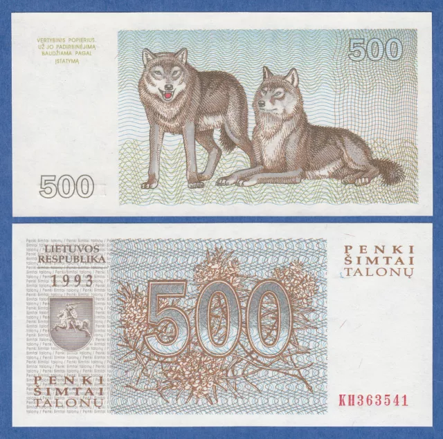 Lithuania 500 Talonu P 46 1993 UNC  Wolf 2 Wolves.