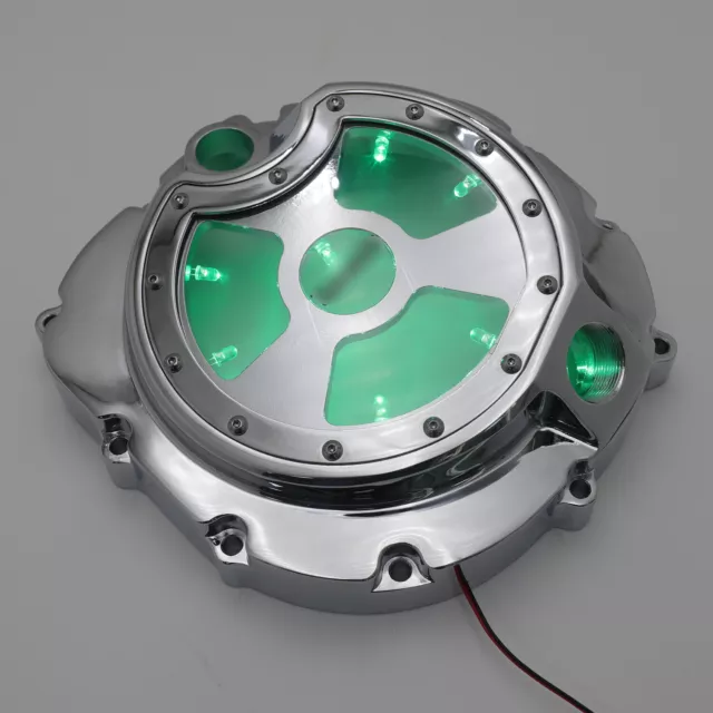Right Chrome w/ Green LED Engine Clutch Cover For 06-22 Kawasaki Zx14R ZZR 1400