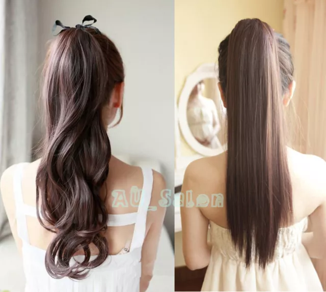 22" WRAP-AROUND PONYTAIL Hair Extension Sexy Long Piece Clip In Women Lady HAIR