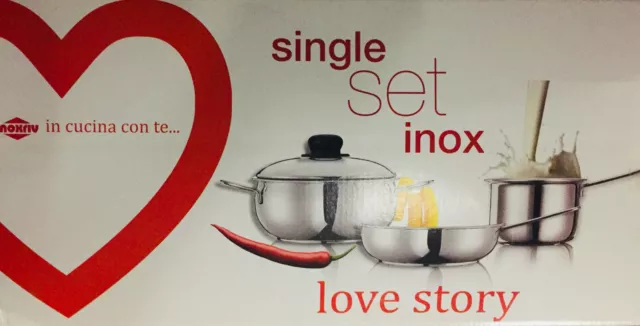 Inoxriv Love Single Set 4Pz Casseruola Coperchio Tegame Bollilatte Induzione