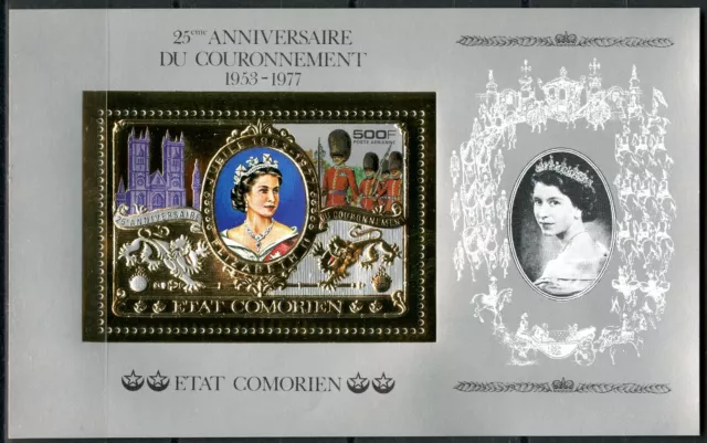 Comores Elisabeth II 25ème anniversaire Gold Foil Or MICHEL Bloc 104 A perf