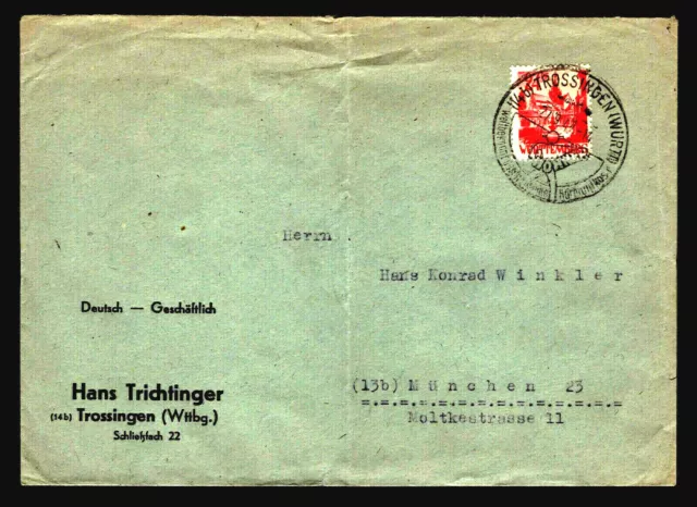 All.Bes. Brief Franz.Zone TROSSINGEN - München  - 27.9.47 - Mi.8 - Harmonika