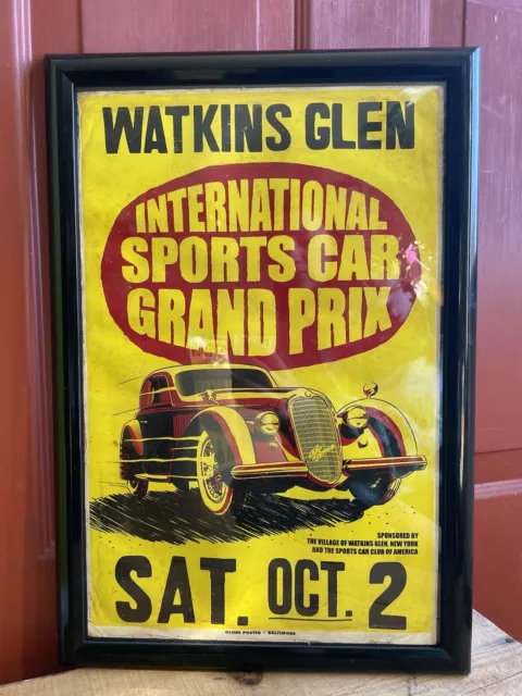 Framed 50s/60s Watkins Glen International Sports Car Grand Prix Poster Roadster