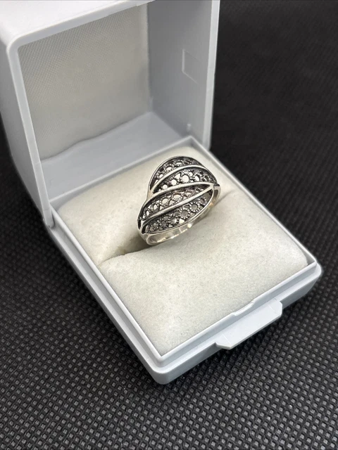 Bague Ancienne En Argent Massif 925 - Jonc Alliance Ambre, Taille 56 - Occasion