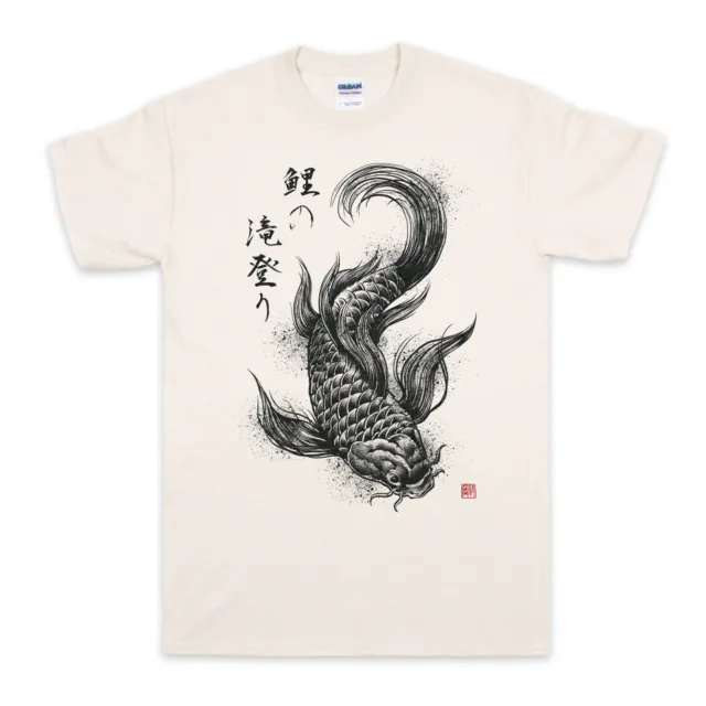 T-shirt giapponese carpa Koi Giappone calligrafia pesce drago samurai uomo donna maglietta