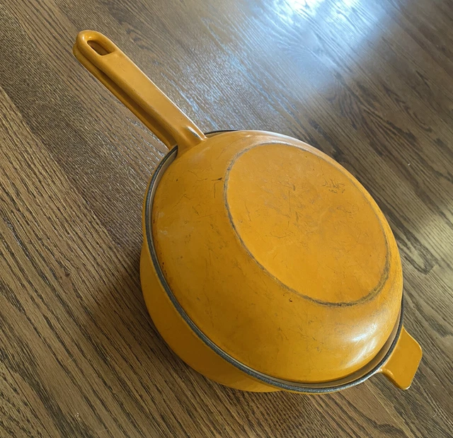 Vtg Skillet Lid Cousances Yellow Enamel Cast Iron #22 Sauce Pan Made in France