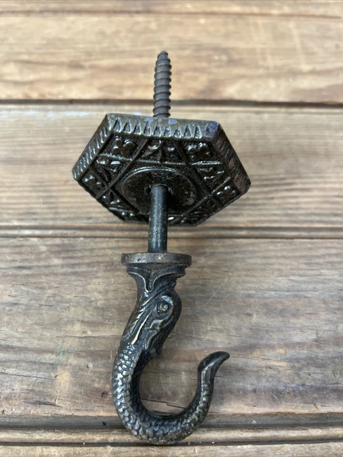 Antique Plant  Ceiling Hanging Hook Cast Iron Bird Cage Hanger With Collar NOS