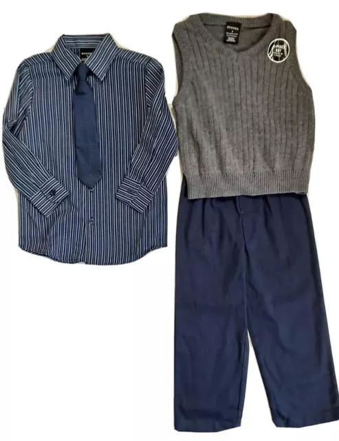 George Boys 4 pc Suit Set - Sweater Vest,Pants, Shirt, Tie- Blue Stripe Size 4