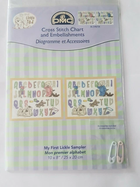 DMC Kreuzstichdiagramm Lickle Ted ABC Sampler rosa oder blau Option