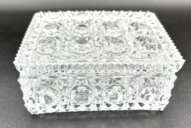 ABP American Brilliant Glass Trinket Jewelry Box French Cut Crystal Box 5”x4”