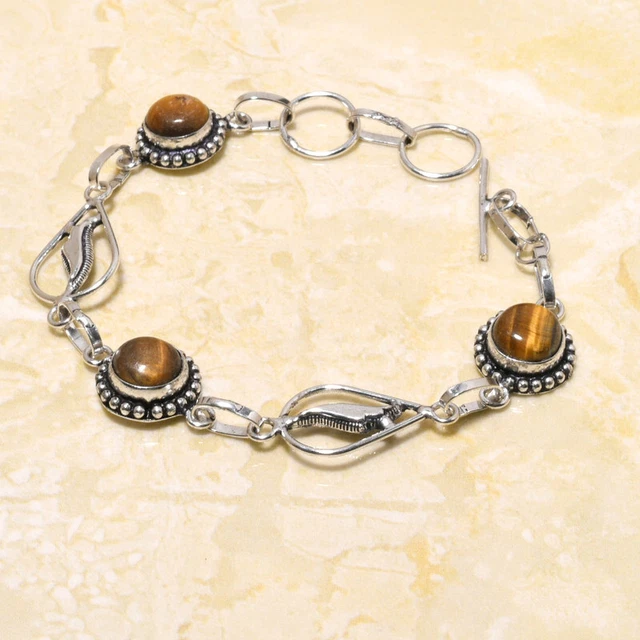 Tiger Eye Gemstone Handmade Gift Jewelry Bracelet 7-8" a807