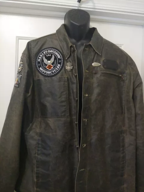 Harley Davidson Jacket Distressed Mid Weight Black Gray Eagle Mens Jacket