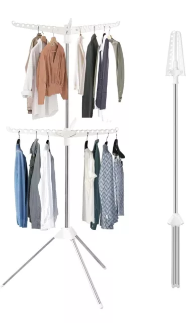Clothes Drying Rack with 3 Rotatable Arms & Double Layers for Hangers, 3-Leg...