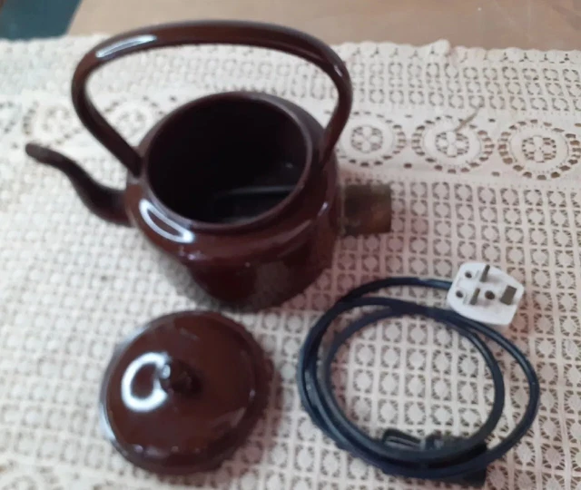 Vintage Swan Brand Electric Kettle Brown Enamel Display Film Prop