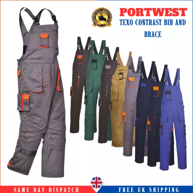 Portwest Texo Contrast Bib and Brace Work Wear Coverall Overall Safety Work Suit