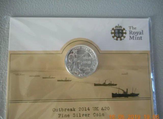 2014 SOLID-Silver Coin. MINT, For the outbreak of WW 1 with Britannia