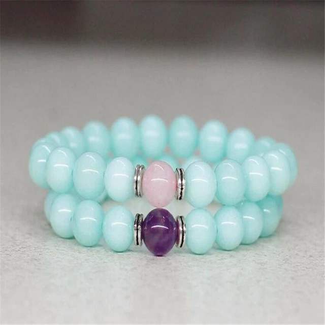 2pcs 8mm Amazonite Gemstone Mala Bracelet 7.5 inches Reiki Buddhism Lucky Sutra