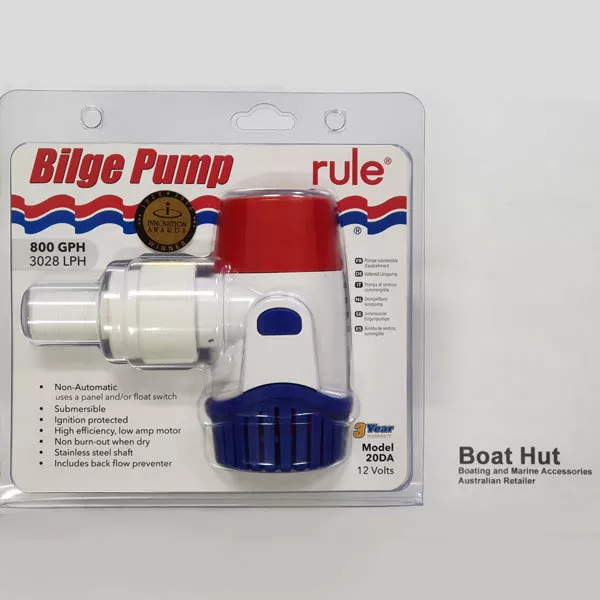 NEW Style Rule Bilge Pump 800 GPH 12 volt Boating RWB803 Model 20DA 3 YR wty 3