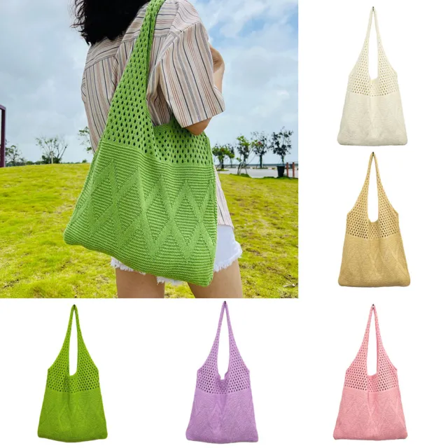 Crochet Knitted Shoulder Bag Women Hollow Woven Handbag Tote Beach Shopping Bags