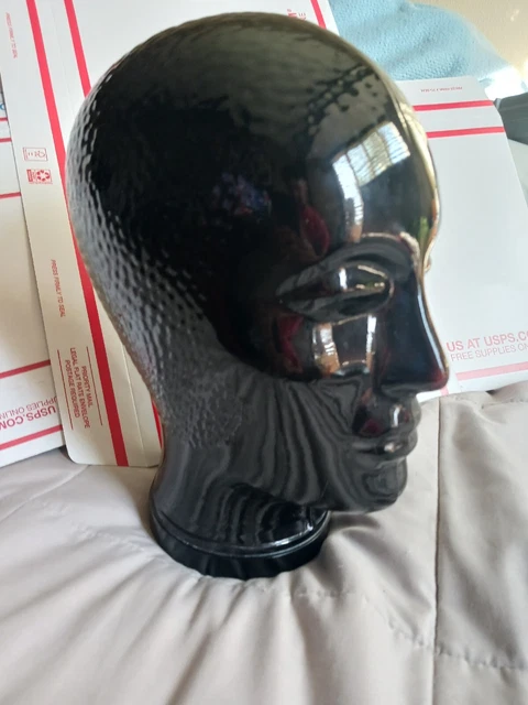 Vintage Black Amethyst Glass Mannequin Head Hat Wig Jewelry Display