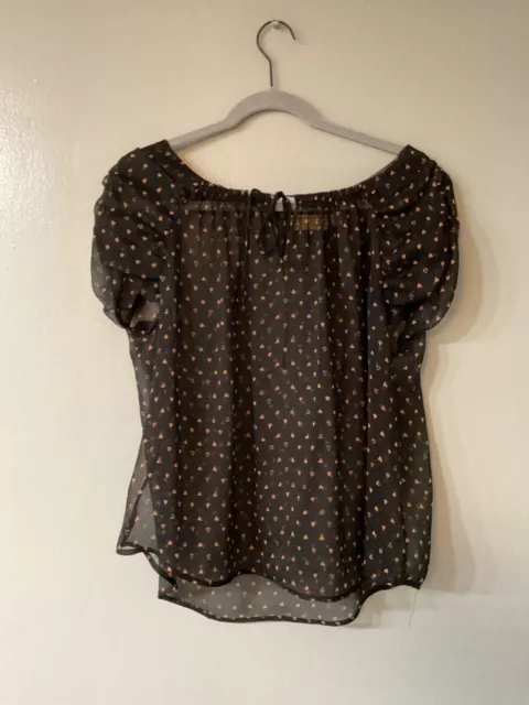 Princess Vera Wang Sheer Blouse Top Womans Black Short Sleeve XL