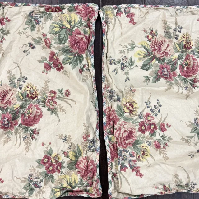 Pair Chaps Wainscott Floral Plaid Standard Pillow Shams Roses Cottage Country 2