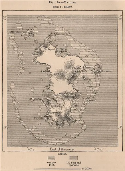 Mayotte. Comoros. East African Islands 1885 old antique vintage map plan chart