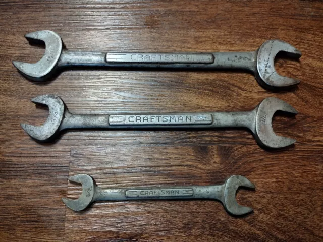 Vtg Lot of 3 =v= Craftsman Open end wrench USA  1, 15/16, 7/8, 3/4, 1/2, 9/16