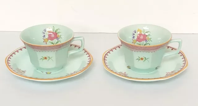 2 Vintage Adams Calyx Ware Ironstone Lowestoft TeaCup & Saucer sets England