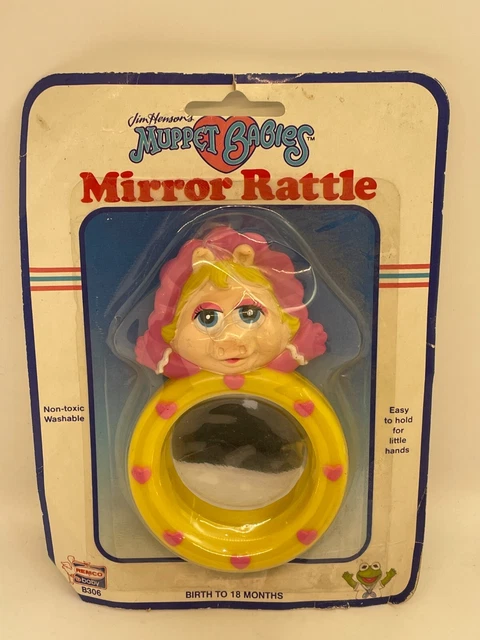 Vintage NOS Jim Hensons MUPPET BABIES 1989 Miss Piggy Mirror Rattle Remco Baby