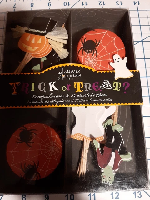 Meri Meri Halloween Trick or Treat 48 estuches para cupcakes y 48 tapas arañas nuevas