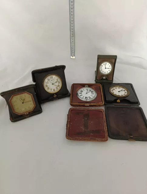 5 Antique Travel Clock 8 Day Swiss Stem Wound Pocket Watch Art Deco Cased A65