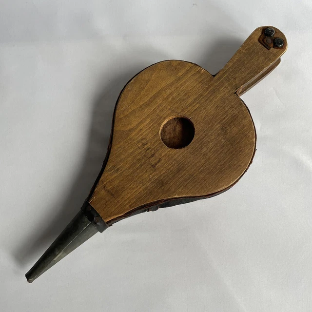 Antique Wood Metal & Leather Fireplace Bellows
