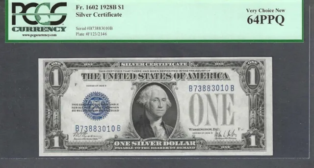 Fr 1602 1928 B $1 Silver Certificate PCGS Very Choice New 64 PPQ