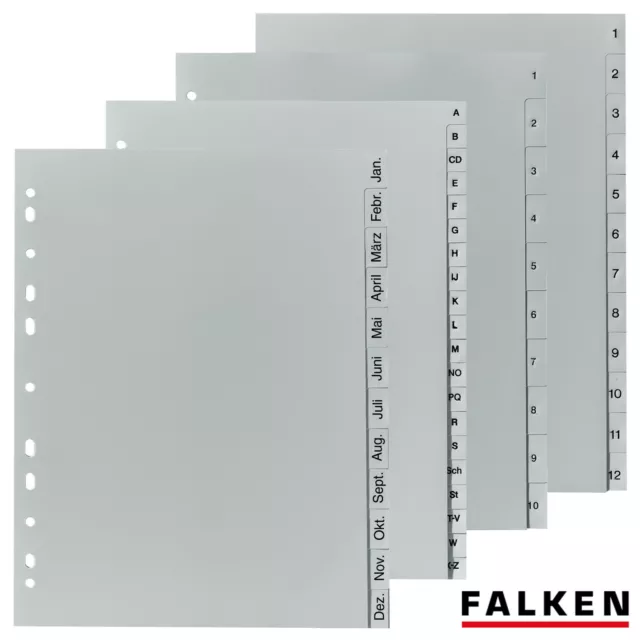 FALKEN Register PP DIN A4 A-Z Jan.-Dez. ABC Zahlen Monate 10 12 20 teilig