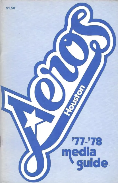 Rare Defunct Houston Aeros 1977-78 Final Season Media Guide (WHA)