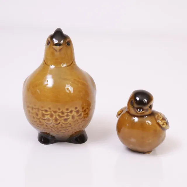 Pair of MCM Ceramic Quail Glazed Made in USA Hen & Chick Mom & Baby