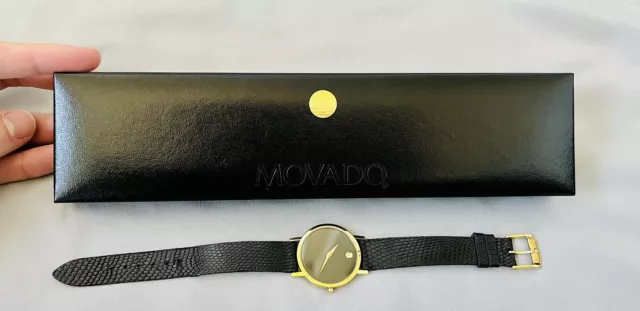 Orologio da uomo vintage Museo Movado fatto in Svizzera oro + quarzo zaffiro nero 8745882 13