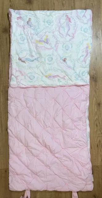 Pottery Barn Kids sleeping bag Pintuck PBK Pink Mermaids 100% Cotton Girls Youth