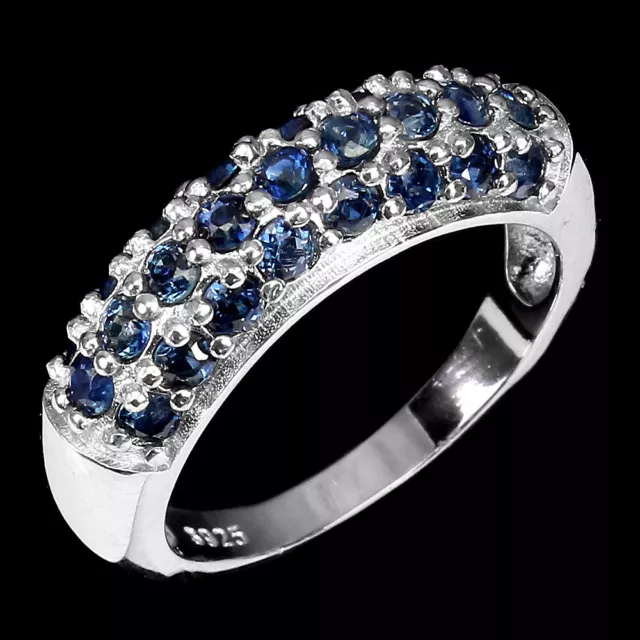 Heated Blue Sapphire Round Diamond Cut 2mm 925 Sterling Silver Ring