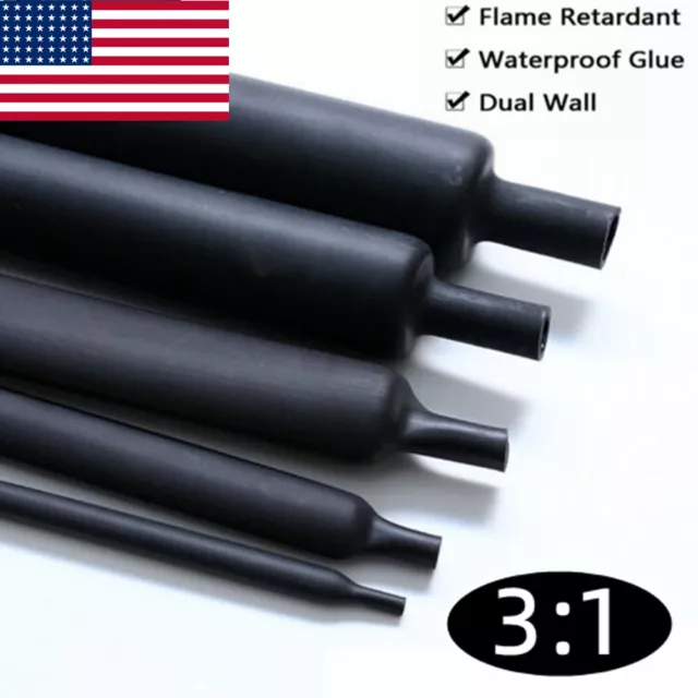 5/10 ft Black Heat Shrink Tubing 3:1 Marine Grade Adhesive Glue Lined Sleeve 3:1