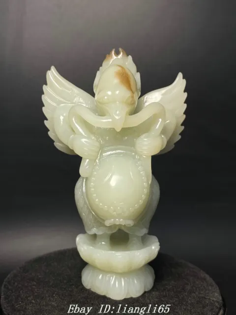 Old Dynasty Natural Hetian Jade Redpoll Winged Garuda Bird Eagle Buddha Statue