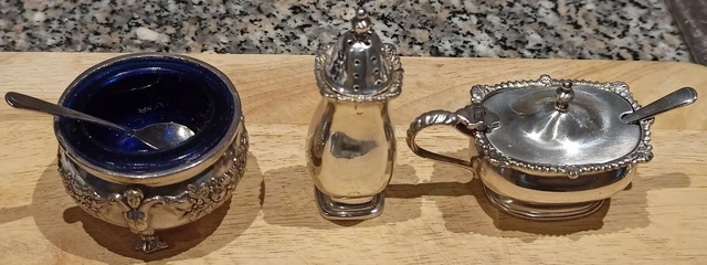 MINIATURE SILVER PLATED Condiment Set STRACHAN PRODUCTIONS 1960s